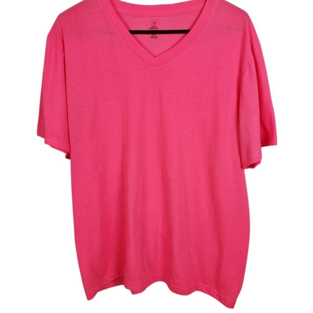 Hot Pink V-Neck Tee | Size L